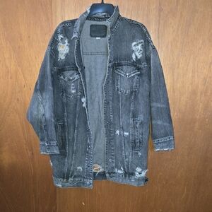 American Eagle Outfitters Charcoal Distressed Jacket